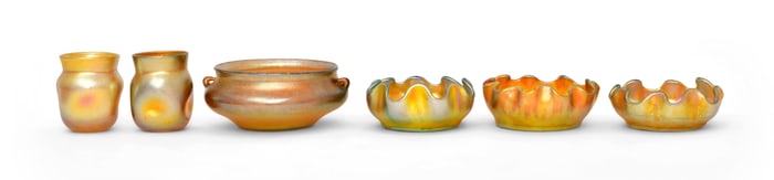 Tiffany Studios, Lot of Six Favrile Glass Pieces