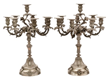 A Pair of Portuguese Sterling Silver Candelabra