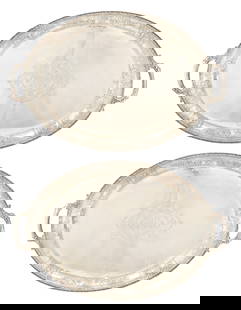 Pair of Gorham Sterling Silver "Maintenon" Trays: Gorham Mfg. Co. Pair of "Maintenon" Trays early 20th century sterling silver each marked "Gorham, (lion-anchor-G), Sterling, A10207, 25 In, Maintenon" 28 1/2 x 19 inches 20.90 pounds (304.79 troy