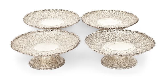 Set of Four Tiffany & Co. Sterling Silver Floral Repousse Tazzas