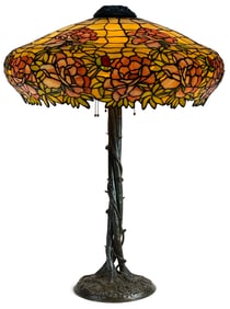 Unique Art Glass & Metal Co., A Monumental "Peony" Table Lamp