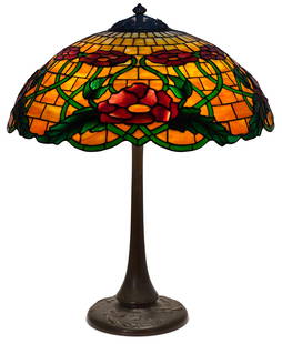 Handel "Poppy" Table Lamp: Handel Company(Connecticut/New York, 1885-1936)"Poppy" Table Lampcirca 1910leaded glass, patinated metalshade marked "Handel, 1933-25"27 3/4 in. high, 23 in. diameter (shade)Other Notes: Fontaine'