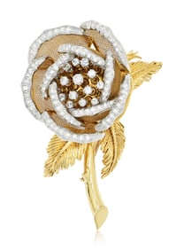 18K Yellow Gold, Platinum & Diamond Flower En Tremblant Pin