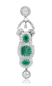 Palladium, 10K Yellow Gold, Diamond & Emerald Pendant