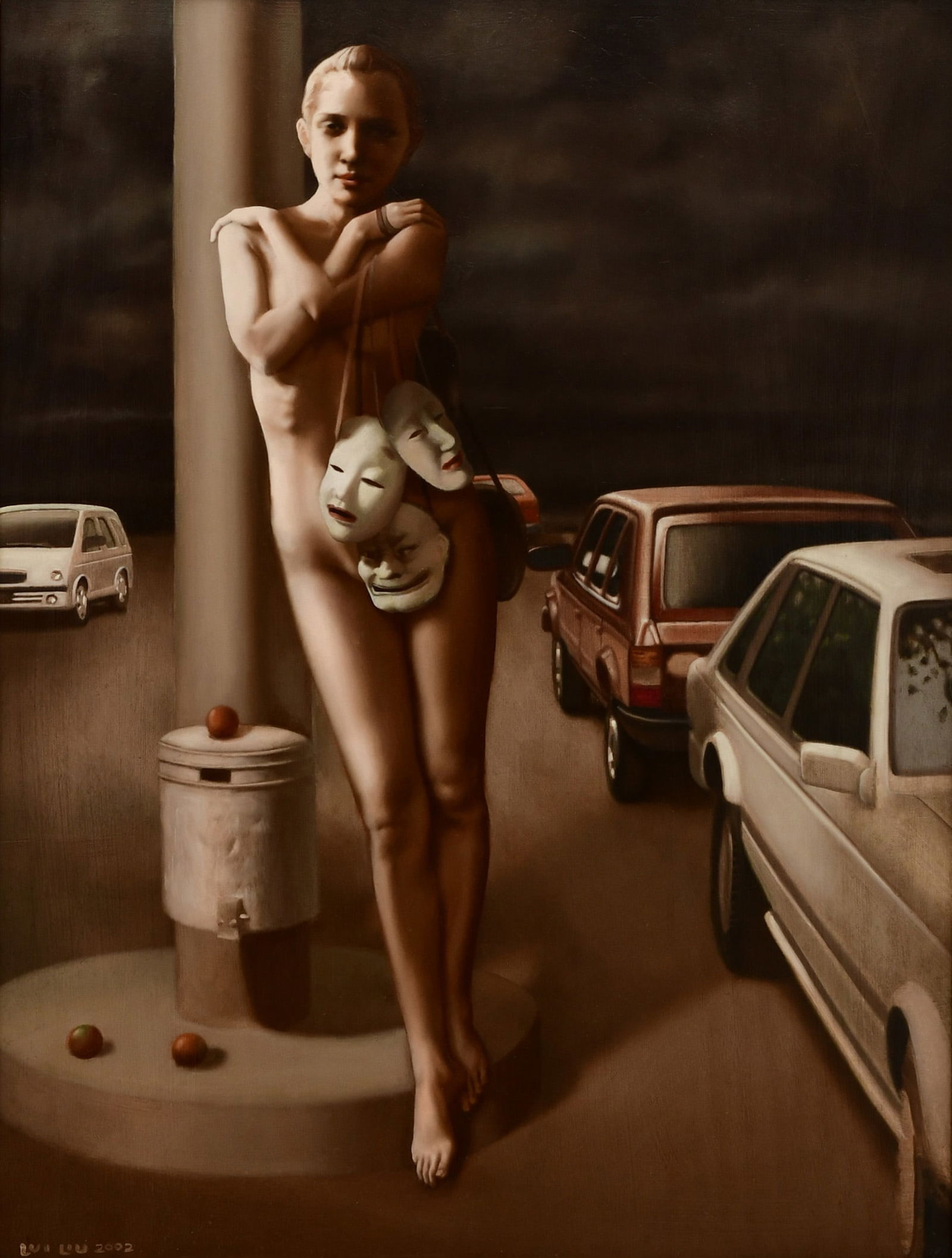 Lui Liu (Chinese, b. 1957), "Noh Scene II": Lui Liu(Chinese, b. 1957)"Noh Scene II"oil on panelsigned and dated "Lui Liu, 2002" (lower left)31 3/4 x 23 3/4 inches (sight)36 3/4 x 29 3/4 inches (frame)Provenance: Private