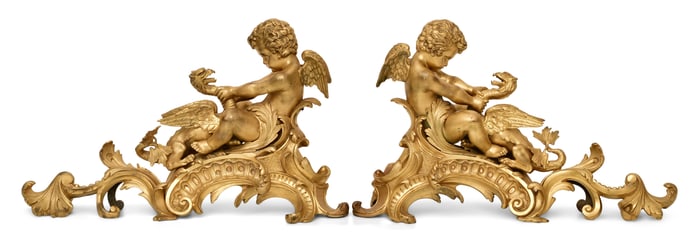 A Pair of French Gilt Bronze Figural Chenets