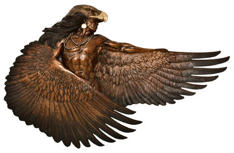 Dan Garrett (American, b. 1948), A Monumental Bronze Sculpture of an Indian Chief: Dan Garrett(American, b. 1948)A Monumental Sculpture of an Indian Chiefpatinated bronzesigned, numbered and dated "Dan Garrett, 6/6, 90"55 x 86 x 13 inches