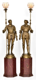 A Pair of French Gilt Bronze Newel Post Lamps, Prince Noir & Maximilien I
