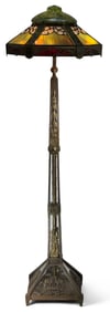 A Fine Austrian Chunk Glass, Slag Glass & Brass Floor Lamp with Loetz Shade