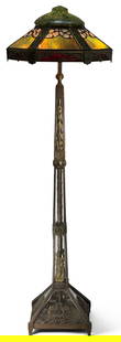 A Fine Austrian Chunk Glass, Slag Glass & Brass Floor Lamp with Loetz Shade: A Fine Austrian Chunk Glass, Slag Glass & Brass Floor Lamp with Loetz Shadecirca 190069 x 22 inchesProvenance: Private Collection, Florida