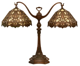 Duffner & Kimberly, A Monumental "Shield" Double Student Lamp