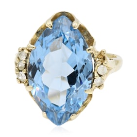 14K Yellow Gold, Synthetic Blue Spinel & Quartz Ring