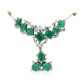 Palladium, Emerald & Diamond Necklace Pendant