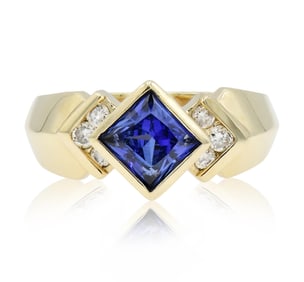 18K Yellow Gold, Diamond & Ceylon Sapphire Ring