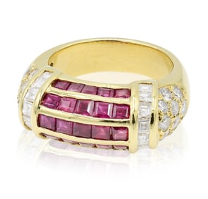 18K Yellow Gold, Diamond & Ruby Ring