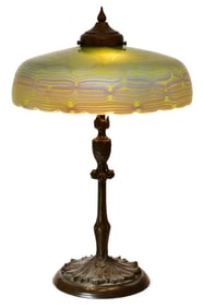 Loetz Decorated Art Glass & Patinated Bronze Table Lamp
