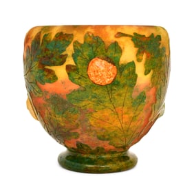 Daum, Nancy, Padded & Wheel-Carved Cameo Glass "Oak Leaf" Vase