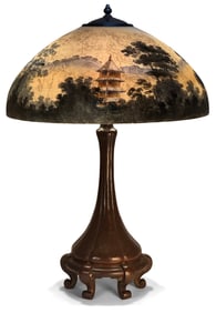 Handel "Japanese Pagoda" Table Lamp, Decorated by Henry Bedigie