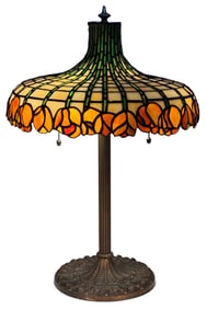 American Leaded Glass Tulip Table Lamp