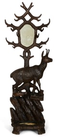 Black Forest Carved Wood Hall Tree with Mountain Goat