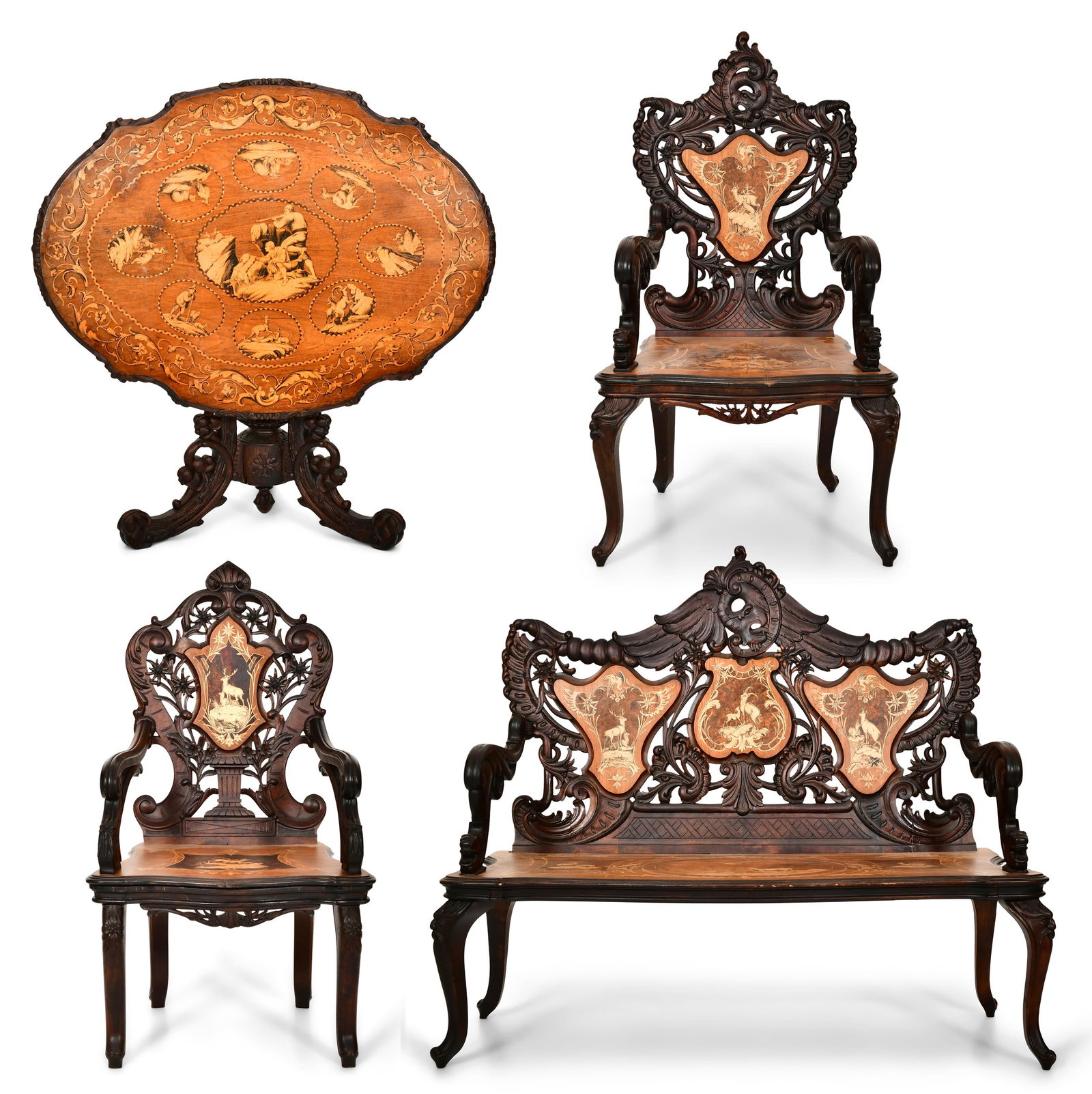 Black Forest Carved Four-Piece Parlor Set (1 of 16)