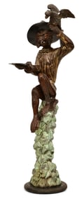 Black Forest Carved Wood Statue of a Monkey & Parrot