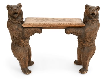 Black Forest Carved Wood Bear Bench