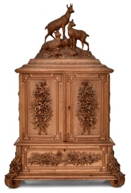 Black Forest Carved Wood Jewelry Cabinet with Goats