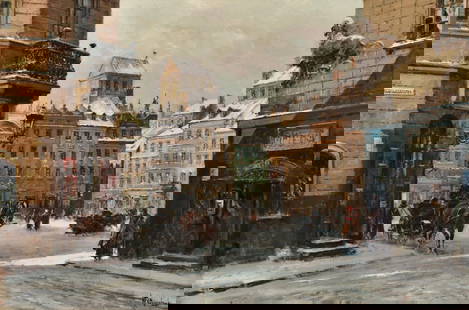Wladyslaw T. Chmielinski (Polish, 1911-1979), Town Square in the Winter: Wladyslaw T. Chmielinski(Polish, 1911-1979)Town Square in the Winteroil on canvassigned "W.T. Chmielinski" (lower right)23 3/4 x 35 3/4 inches (sight)31 x 43 inches (frame)Provenance: Pr
