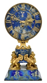 Attr. Edward F. Caldwell & Co., Gilt Bronze-Mounted Lapis Lazuli Mantel Clock