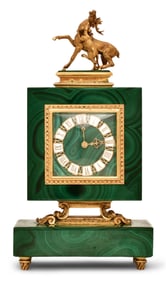 A Gilt Bronze-Mounted Malachite Desk Clock