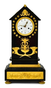 French Empire Gilt Bronze-Mounted Marble Mantel Clock, Etienne Mugnier