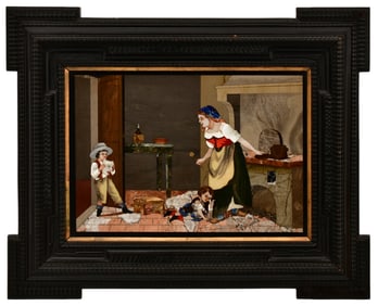 Italian Pietra Dura Plaque of an Interior Scene