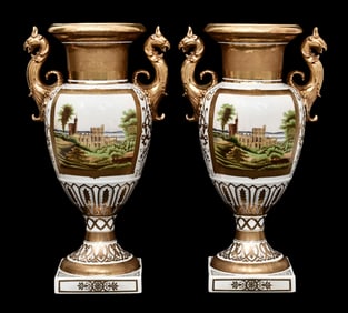 Attributed to Tucker Factory (1826-1838), Pair of Porcelain Two-Handled Urns