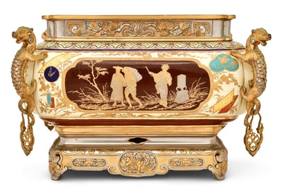 A Fine French "Japonisme" Bronze & Enamel Jardiniere