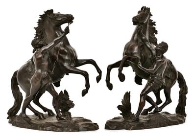 After Guillaume Coustou (French, 1677-1746), Pair of Bronze Marley Horses