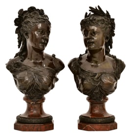 Pierre Louis Detrier (French, 1822-1897), Two Bronze Busts of Women