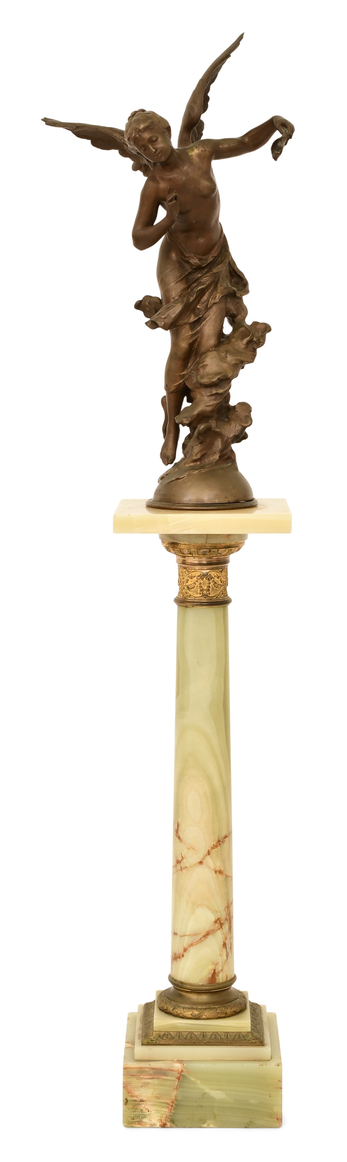 Mathurin Moreau (French, 1822-1912), Bronze Sculpture of a Winged Maiden on an Onyx Pedestal (1 of 8)
