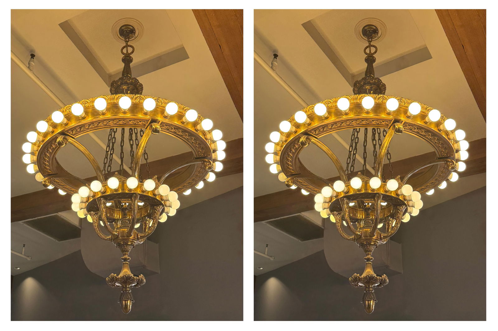A Large Pair of American Architectural Gilt Bronze Chandeliers (1 of 3)
