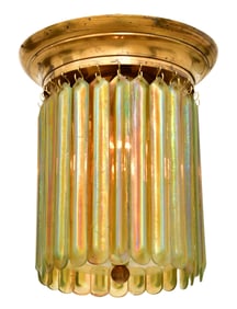 American Gilt Metal & Iridescent Glass Prism Ceiling Light