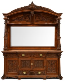 A Monumental American Figural Carved Oak Sideboard