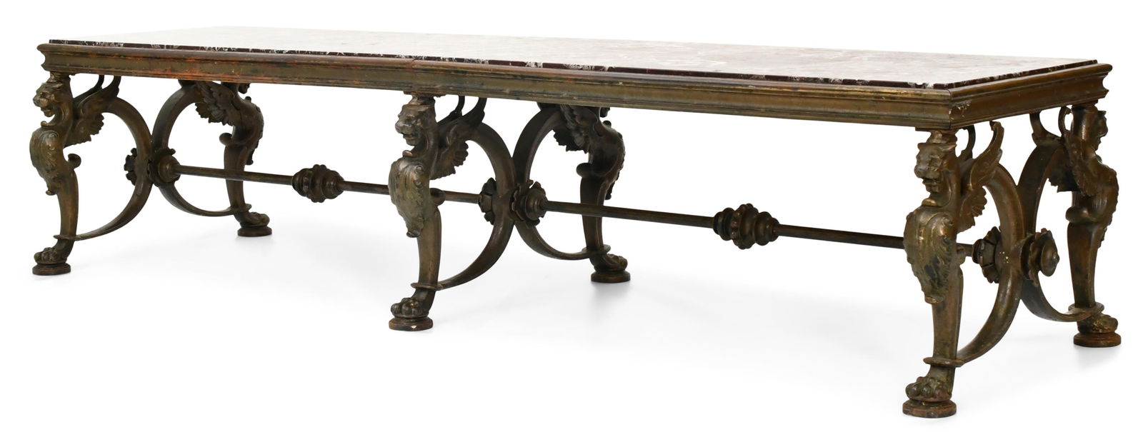 French Wrought Iron Griffin Bench with Marble Top (1 of 4)