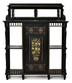 American Aesthetic Movement Gilt-Incised, Polychromed & Ebonized Wood Cabinet