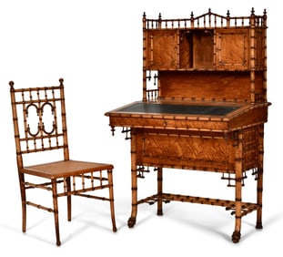 American Faux Bamboo & Birdseye Maple Desk & Chair