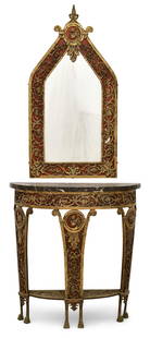 Attr. Oscar Bach (1884-1957), Console Table & Mirror: Attributed to Oscar Bach(American, 1884-1957)Console Table & Mirrorearly 20th centurybronze, marble, glass32 x 32 x 11 1/2 inches (console)41 x 21 1/2 inches (mirror)