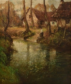 George Ames Aldrich (American, 1872-1941), Woman by the River with a Home in the Distance