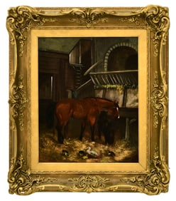 John Frederick Herring, Jr. (British, 1815-1907), Barn Interior with Horse