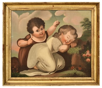 Attributed to Michele Felice Corne (American, 1752-1845), Folk Art Painting of Two Children Playing