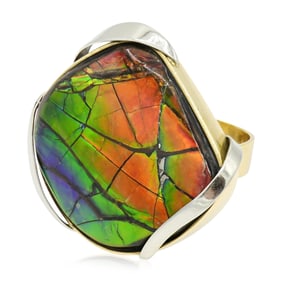18K Yellow Gold, White Gold & Ammolite Ring