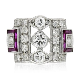 Platinum, Diamond & Ruby Art Deco Ring